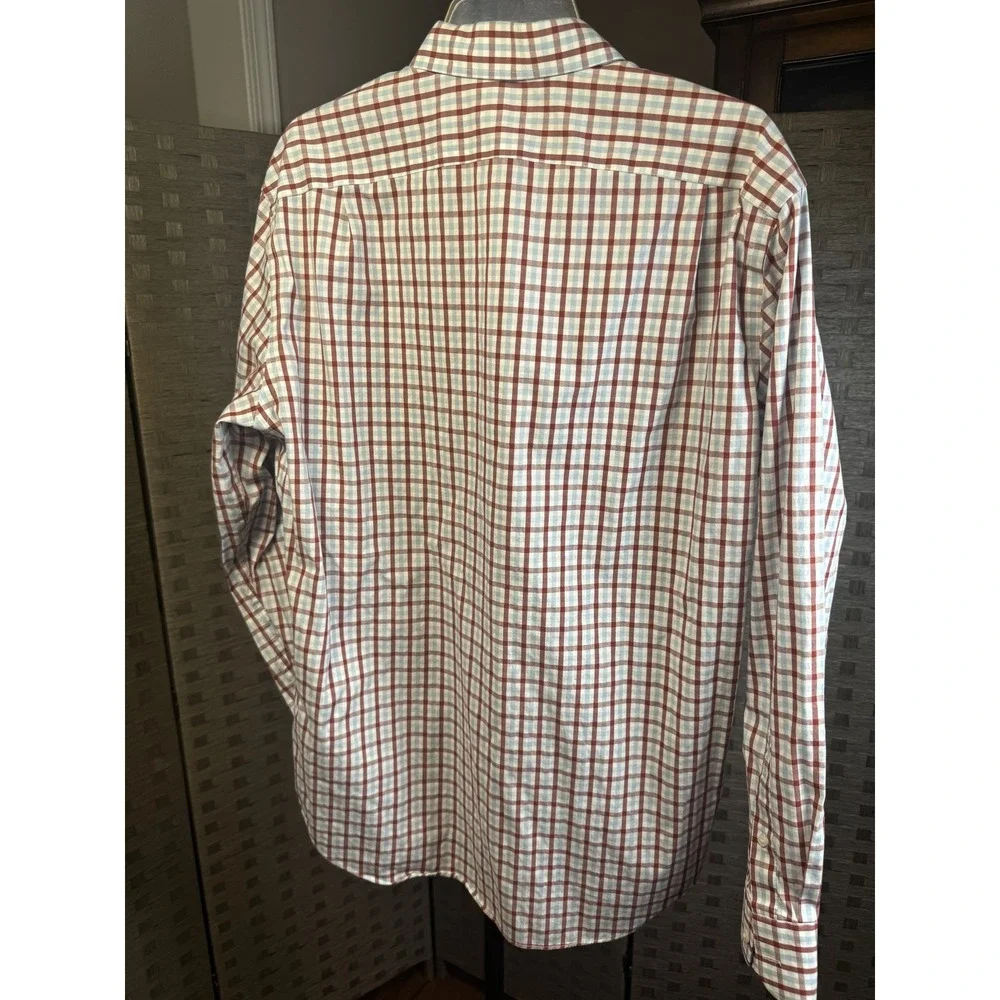 J Crew Shirt Mens Large Red Blue Plaid Slim Fit Flex Wrinkle‎ Free Button Down